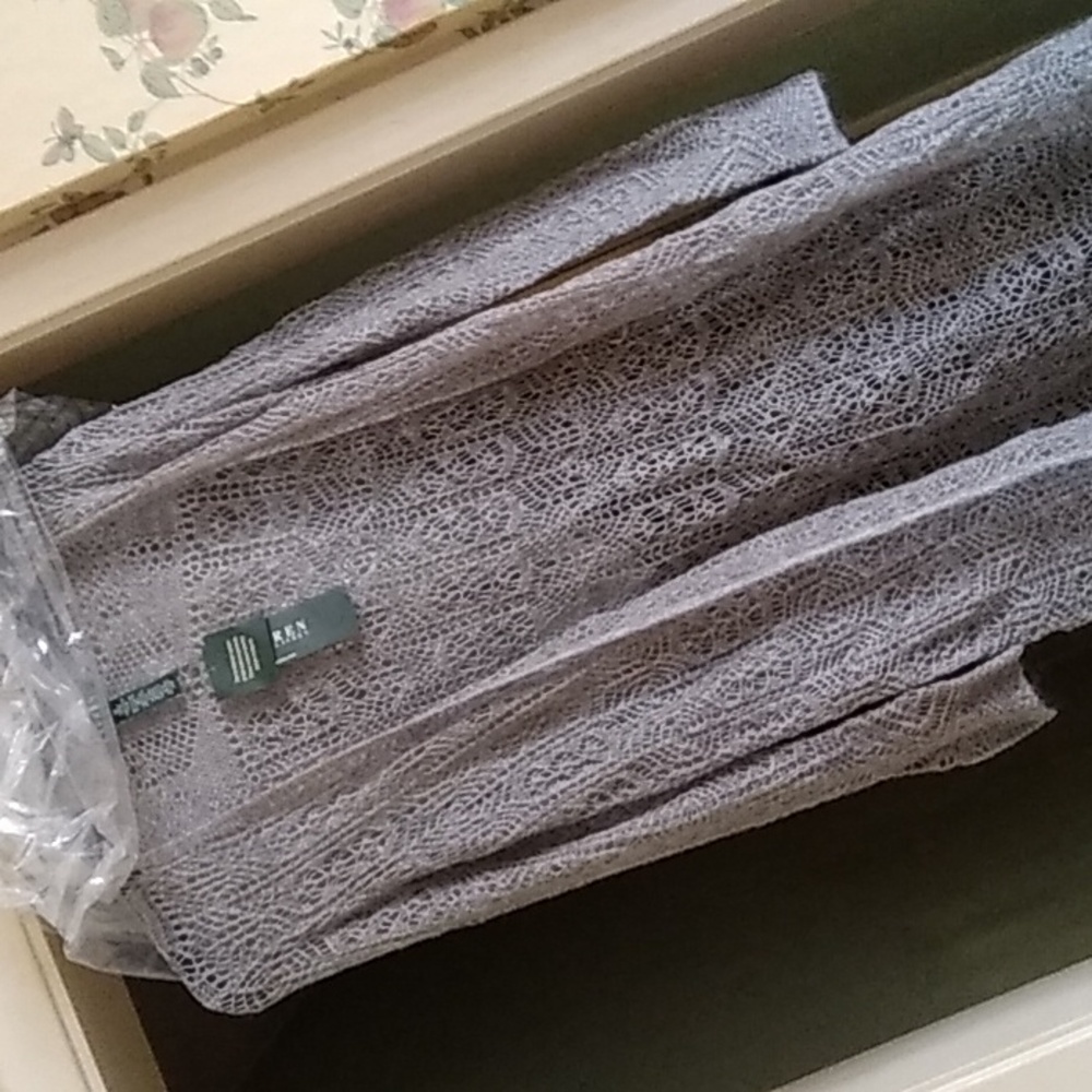 Ralph lauren grey crochet/knit lacey mohair blend duster,NWT. size med
